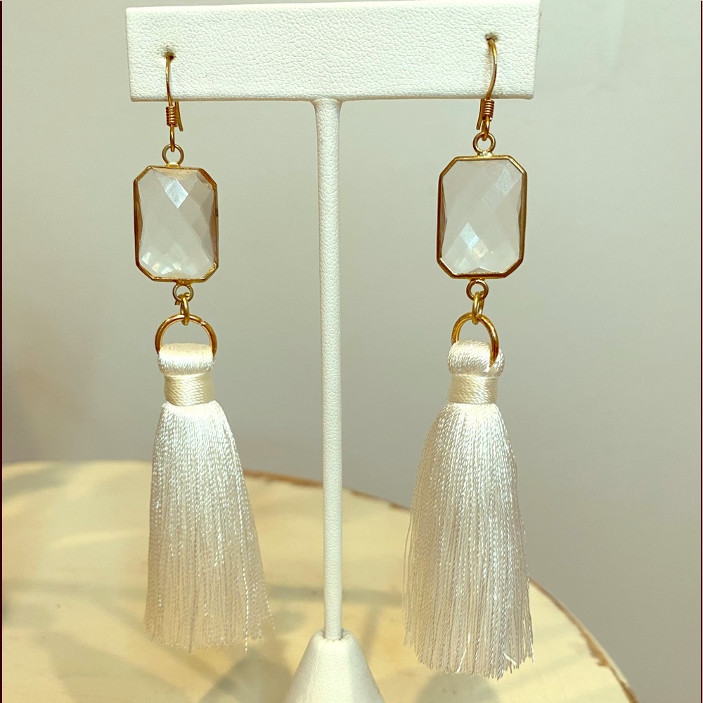 White Silk Tassel Earrings